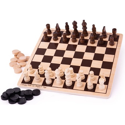 Bigjigs Дървена игра 2 в 1 Bigjigs - Шах и дама (BJ789)