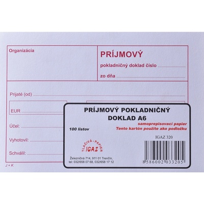 Igaz 320 Príjmový pokladničný doklad bez DPH samoprep.