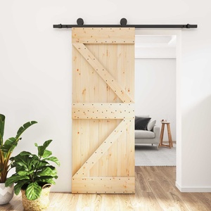 vidaXL Преплъзваща се врата 70 x 210 cm Естествено и черно (3444969)