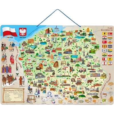Woody magnetická mapa Polska s obrázky a společenská hra 3v1