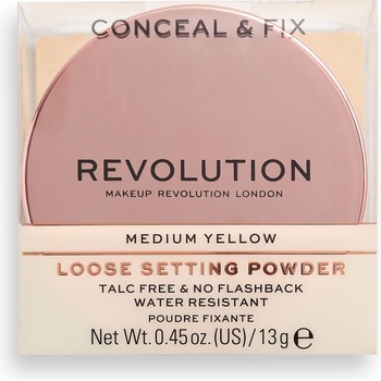 Makeup Revolution Conceal & Fix веган насипна фиксираща пудра средно жълта 13 g
