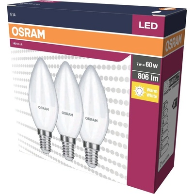 Osram Žárovka LED VALUE CLB60 E14 7W/827 3balení BASECLB60 svíčka