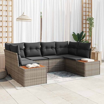 vidaXL Градински Софа Комплект с възглавница 6 pcs Сив полиратан (3348155)
