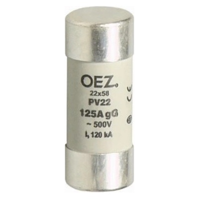 OEZ OEZ:06753 Pojistková vložka PV22 63A aM Un 500 V a.c./250 V d.c., velikost 22×58, aM - charakteristika motorová pouze proti zkratu, Cd/Pb free