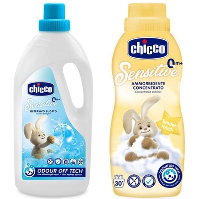 Chicco Prostriedok prací detský Sensitive 1,5 l + Aviváž konc. Jemný dotyk 750 ml