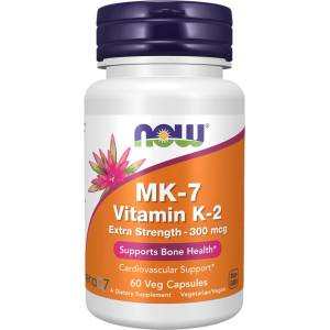 NOW NOW MK-7 Vitamin K-2 Extra Strength 300 mcg, 60 Veg Capsules