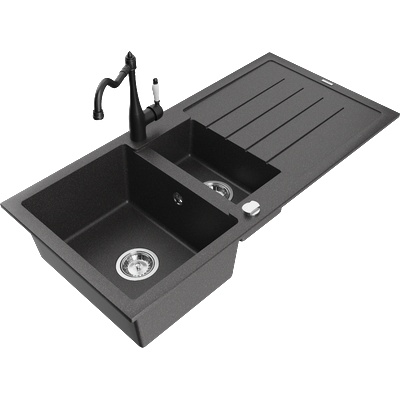 Mexen Andres гранитна мивка с 1, 5 камери с отцедник и кухненски смесител Carla, (6515-76-670700-70)