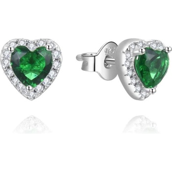 Silenti Jewelry Сребърни обеци "Сърца" - Зелен