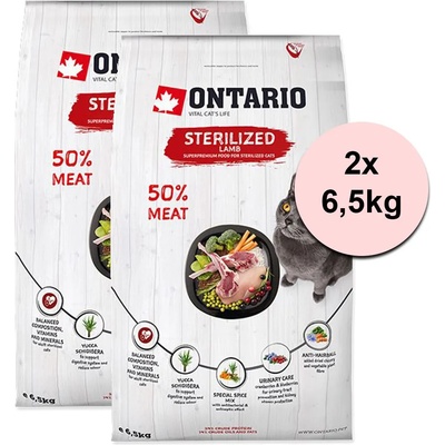 ONTARIO Cat Sterilised Lamb 2 x 6, 5 кг