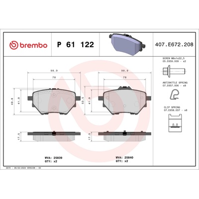 Sada brzdových platničiek, vždy 4 kusy v sade BREMBO P 61 122 (P61122)