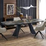 Bogdan Furniture Europe Трапезна маса Мебели Богдан модел Armani, разтегателна, черен мрамор/черно