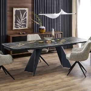 Bogdan Furniture Europe Трапезна маса Мебели Богдан модел Armani, разтегателна, черен мрамор/черно