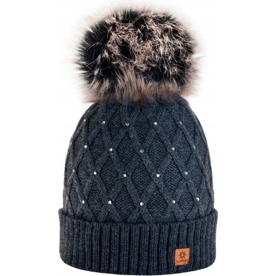 Fashionweek dámská zimní čepice s bambulí flísová podšívka Jenot Crystal grafitová