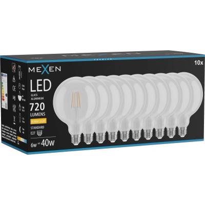 Mexen Vintis 10x LED нажежаема лампа E27, G125, 6W, Топла - 2700K, 720 lm, прозрачна (L158-E27-0627-00x10)