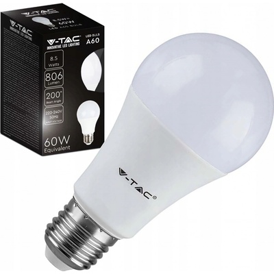 V-TAC LED žiarovka E27 A60 8,5W, Neutrálna biela 4000 4500K