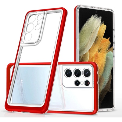HQWear Прозрачен кейс 3в1 за Samsung Galaxy S21 Ultra 5G с гел рамка, червен (9145576242896)