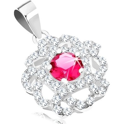 Šperky Eshop Stříbrný přívěsek kvítek s čirými propletenými lupínky červený zirkon R36.10