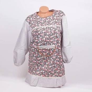 Image 1 of Готварска престилка с ръкави в кафяво с рози