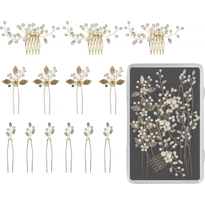 Sada ozdobných vlásenek a hřebínků Sibel Festive Hair Pins Golden Color Kit - 13 ks, zlatá