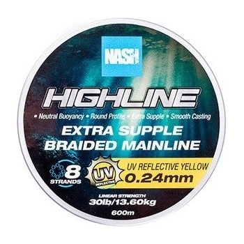 Nash Splietaná šnúra Highline Extra Supple Braid UV Yellow 600 m 0,24 mm 13,6 kg