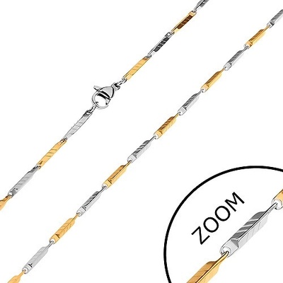 Šperky eshop Dvoubarevný řetízek z chirurgické oceli, úzké zkosené hranoly se zářezy Z28.18