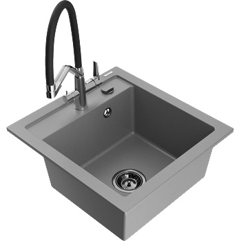 Mexen Vito гранитна мивка с 1 камера и кухненски смесител Duo, сив - 6503-71-671701-07-B (6503-71-671701-07-B)