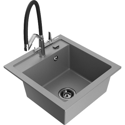 Mexen Vito гранитна мивка с 1 камера и кухненски смесител Duo, сив - 6503-71-671701-07-B (6503-71-671701-07-B)