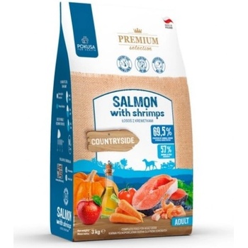 POKUSA Premium Selection Countryside - храна за пораснали кучета от всички породи, хипоалергенна формула, без зърно, със сьомга и скариди, 3 кг - Полша