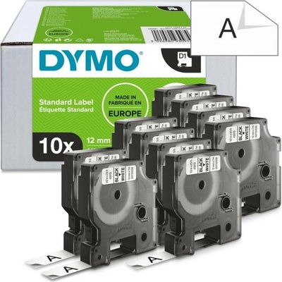 Páska Dymo D1, 12mm (45013) bílá, černý tisk, 7m - 10ks