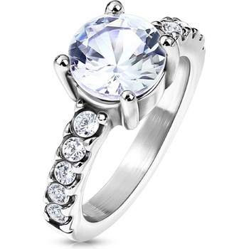 Šperky4U Ocelový prsten s čirým zirkonem, OPR1863