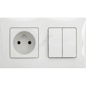 Legrand - Двоен ключ № 5 и домашна розетка 250V/16A с рамка NILOE бяла (LR0023B)