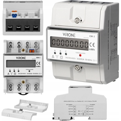 ORNO Trojfázový elektromer 80A, 4,3 moduly, DIN TH-35mm
