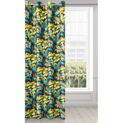 Takoy DESIGN 91 Závěs LIVY sametový s potiskem listů a květin-HF-372690 | 140 x 250 cm