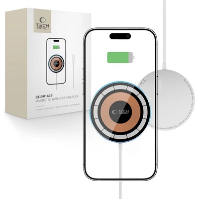 Tech-Protect Безжично зарядно 15W с MagSafe и Qi отTech-Protect QI15W-A44 - Сребрист (5906302308316)