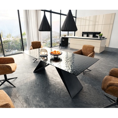 DELIFE Edge 200 x 100 sklo s reliéfem kouřově černé 3D design podnož ve tvaru V plochá ocel černá