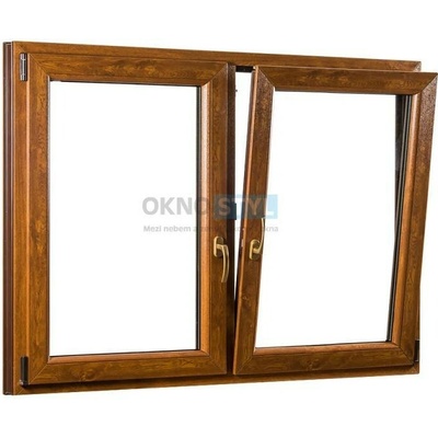 OKNOSTYL.cz dvoukřídlé plastové okno se středovým sloupkem REHAU 17600 x 15400 mm Bílá / Zlatý dub
