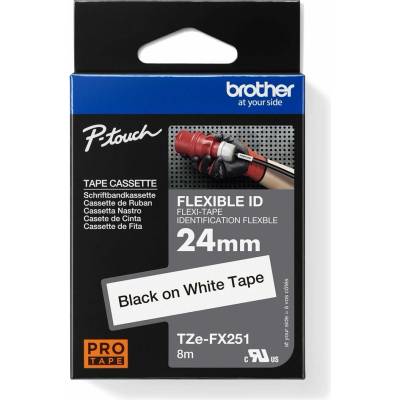 Páska do štítkovače Brother TZE-FX251, 24mm, černý tisk/bílý podklad, originál