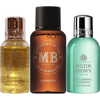 Molton Brown Комплект за откриване на коса Molton Brown: Индийски кресон шампоан за коса за почистване 30 мл + Molton Brown Кумуду шампоан за коса за обем 30 мл + Мандарина и градински чай шампоан за коса за обем 30 мл