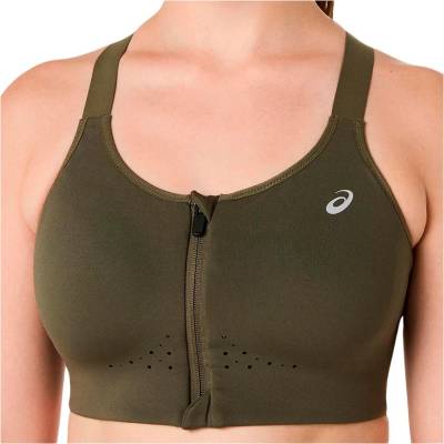 Asics Дамски спортен сутиен Asics Women's Road Combination Zip Bra Sports bra - Dark Olive - размер 90 (114-3776-0118)