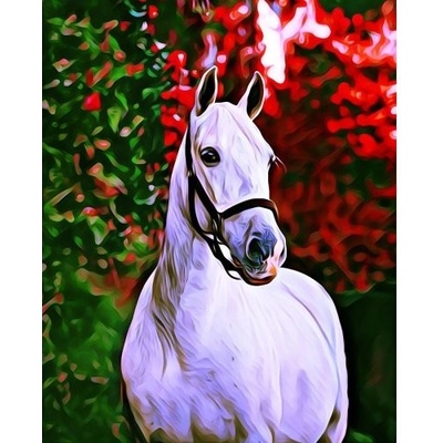 Figured ART Diamantové malování BÍLÝ KŮŇ S ČERVENÝM STROMEM 40 x 50 cm bez rámu