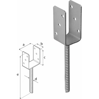 Domax PS zapustená pätka stĺpika typu U 150 x 150 60 U - 61 x 60 x 124 x 4.0 mm 6 ks