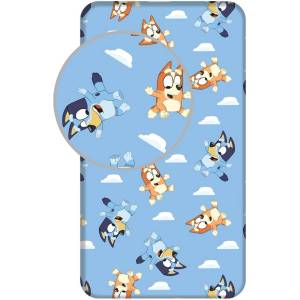 Jerry Fabrics Син еластичен единичен памучен детски чаршаф 90x200 cm Bluey - Jerry Fabrics (25FT039)