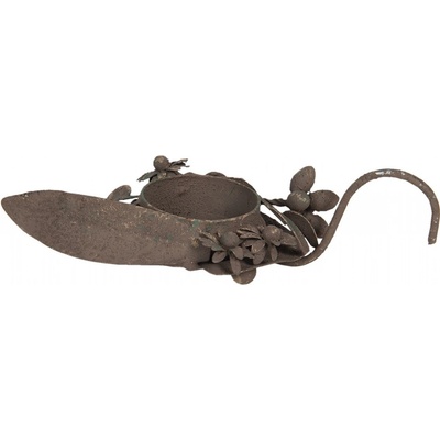 Hnědý kovový kahánek s listy - 13*9*3 cm - Clayre & Eef