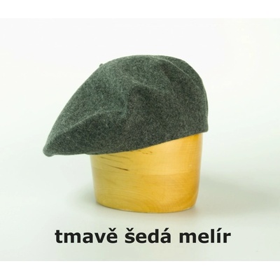 Vlněný baret jednobarevný 10 5 tm.šedý melír