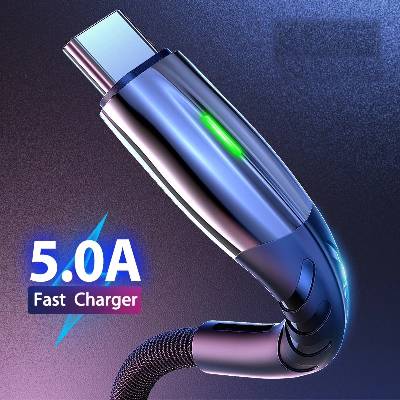 Bomba USB Type C TURBO 5A rychlonabíjecí + data LED kabel Barva: Červená, Délka: 2M CB01_RED2M