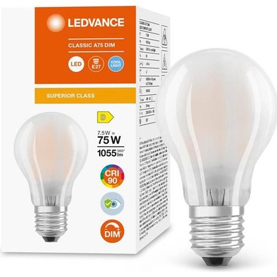 Ledvance LED žiarovka E27 A60 7,5W 75W 1055lm 4000K Neutrálna 300° CRI90 Vlákno Mliečna Stmievateľná Superior