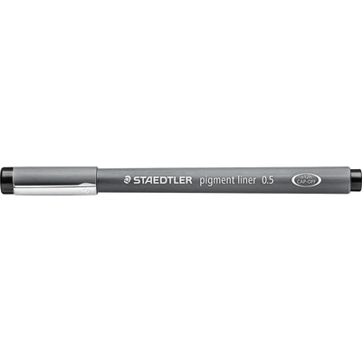 STAEDTLER black pigment liner, line width 0.5 mm, indelible pigment ink, long metal tip, long service life, 10 fineliners in a cardboard case, 308 05-9