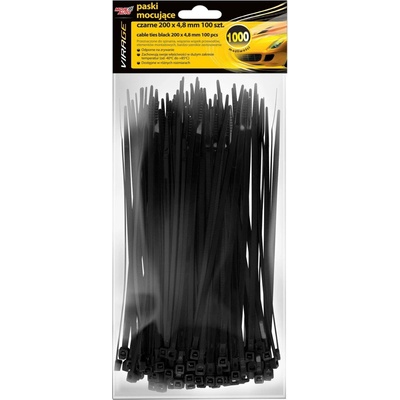 Moje Auto Virage VIRAGE Černé stahovací pásky 100 ks 200x4,8mm