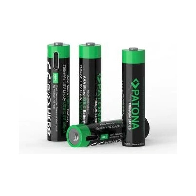 PATONA nabíjecí baterie AAA/LR03 Li-Pol 500mAh 1,5V s USB-C nabíjením, 4ks v balení