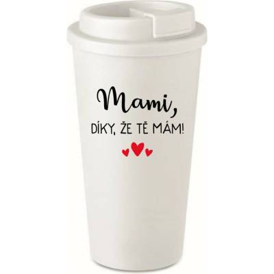 Giftela MAMI, DÍKY, ŽE TĚ MÁM! bílý termohrnek 475 ml